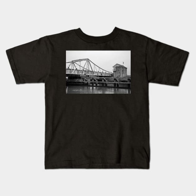 Black and white photo of the Reedham swing bridge over the River Yare Kids T-Shirt by yackers1